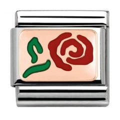 430201/10 Classic Rose Gold Red Rose Charm