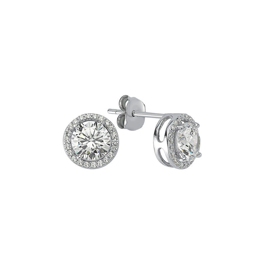 Round CZ Stud Earr. 3 - 925 - Silver