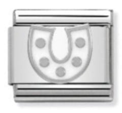 330202/07 White Horseshoe in Enamel & 925 Silver Charm